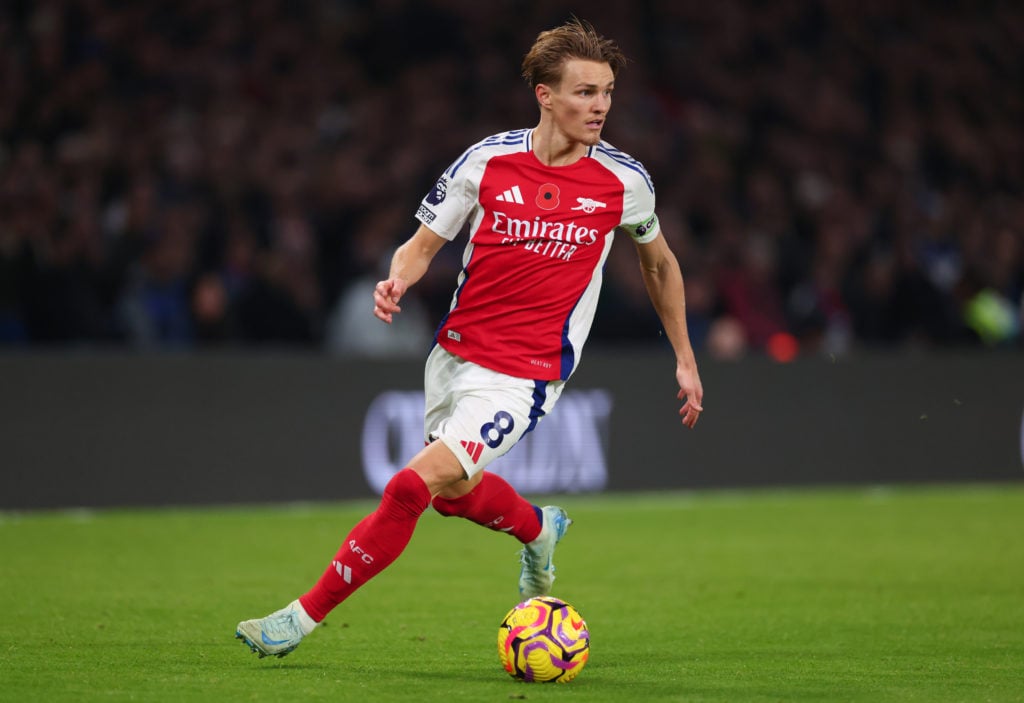 Martin Odegaard of Arsenal  during the Premier League match between Chelsea FC and Arsenal FC at Stamford Bridge on November 10, 2024 in London, En...