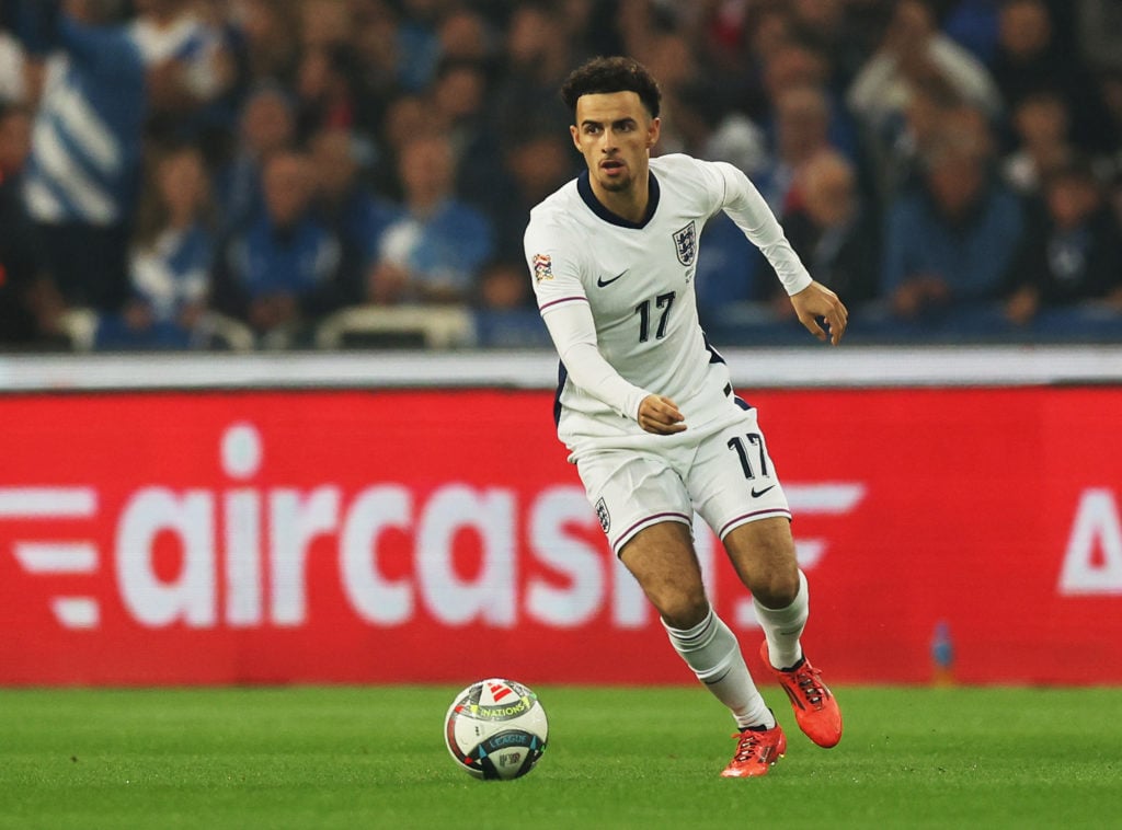 Curtis Jones of England runs with the ball during the UEFA Nations League 2024/25 League B Group B2 match between Greece and England at Athens Olym...