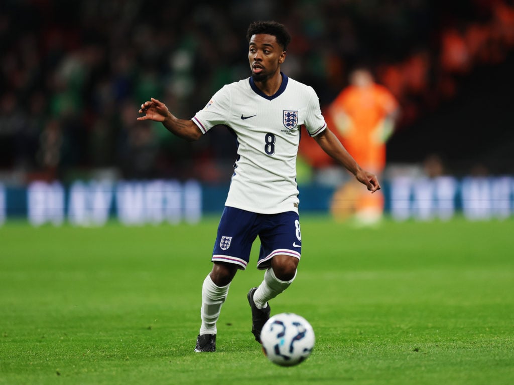 Angel Gomes of England looks on during the UEFA Nations League 2024/25 League B Group B2 match between England and Republic of Ireland at Wembley S...