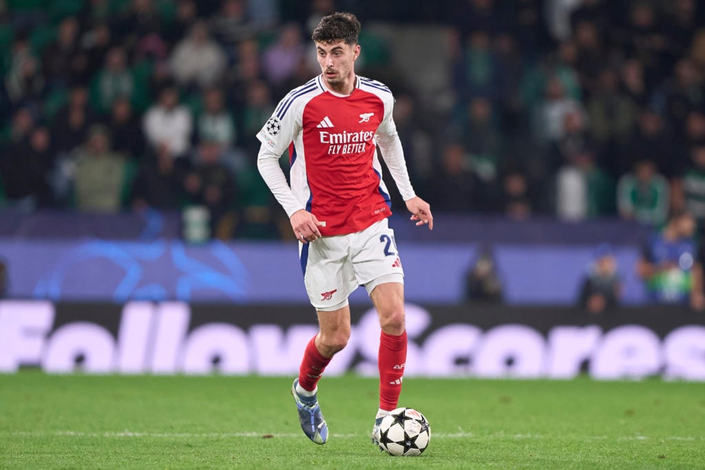 Kai Havertz of Arsenal FC is in action during the UEFA Champions League match between Sporting CP and Arsenal FC at Jose Alvalade Stadium in Lisbon...