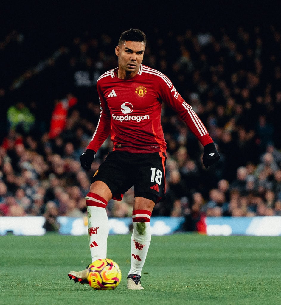 Casemiro of Manchester United in action during the Premier League match between Ipswich Town FC and Manchester United FC at Portman Road on Novembe...