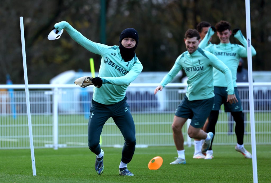 James Maddison of Tottenham Hotspur during the UEFA Europa League 2024/25 League Phase MD5 training session at Tottenham Hotspur Training Centre on...