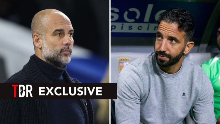 Split image of Pep Guardiola and Ruben Amorim.
