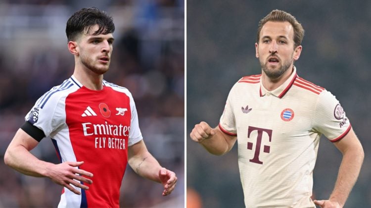 Split image of Declan Rice and Harry Kane.