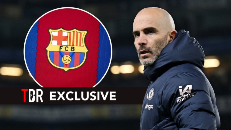 Enzo Maresca. Inset, Barcelona FC badge.