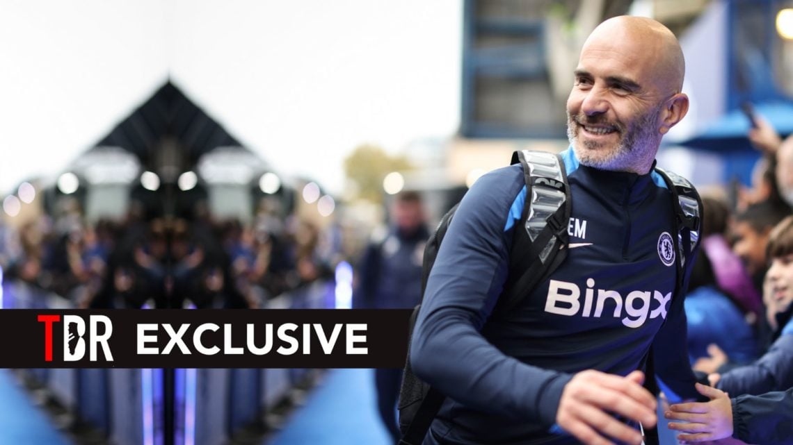 Enzo Maresca, Manager of Chelsea arrives prior to the Premier League match between Chelsea FC and Arsenal FC at Stamford Bridge.