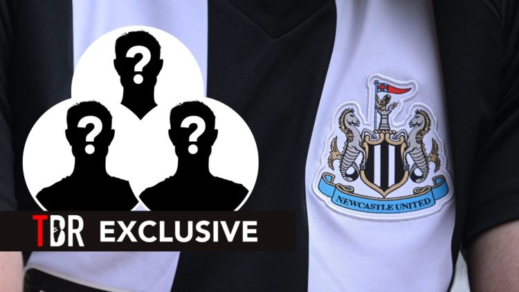 NEWCASTLE UPON TYNE, ENGLAND - AUGUST 17: The Adidas logo and club badge are seen on the shirt of the new home kit during the Premier League match ...