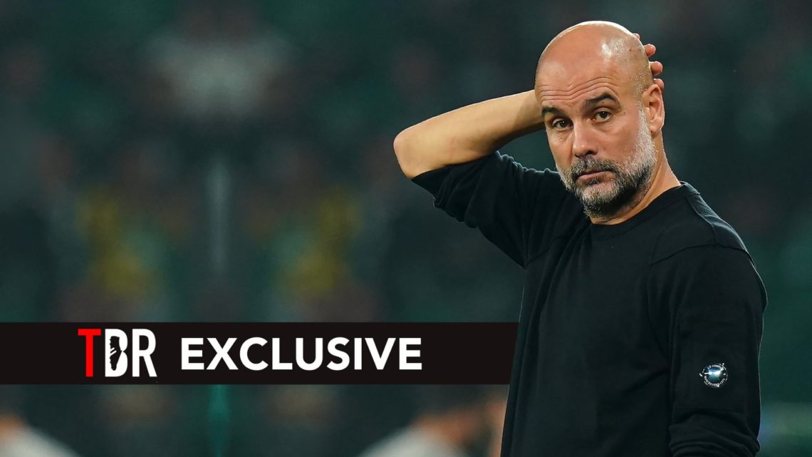 Pep Guardiola, Manager of Manchester City, looks on during the UEFA Champions League 2024/25 League Phase MD4 match between Sporting Clube de Portu...
