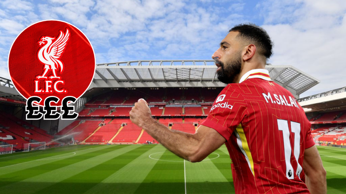 Mohamed Salah at Anfield with the Liverpool badge
