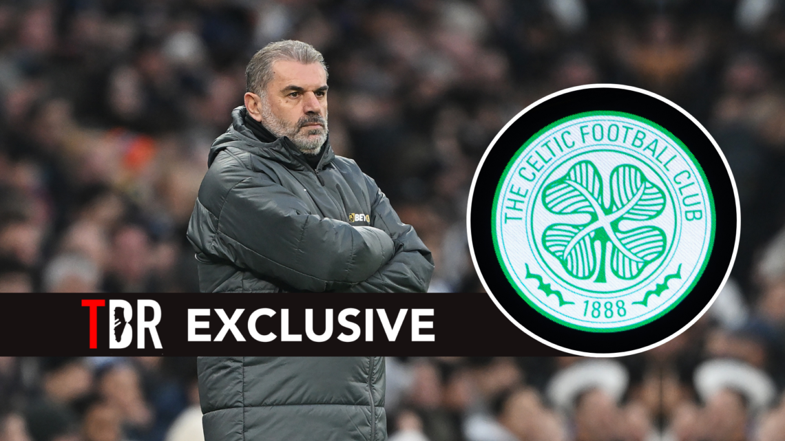 Ange Postecoglou with Celtic badge inset and TBR Exclusive badge