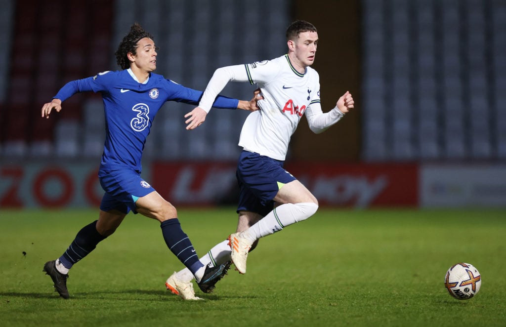 Alfie Dorrington of Tottenham Hotspur during the Premier League 2 match between Tottenham Hotspur U21 and Chelsea U21 at The Lamex Stadium on April...