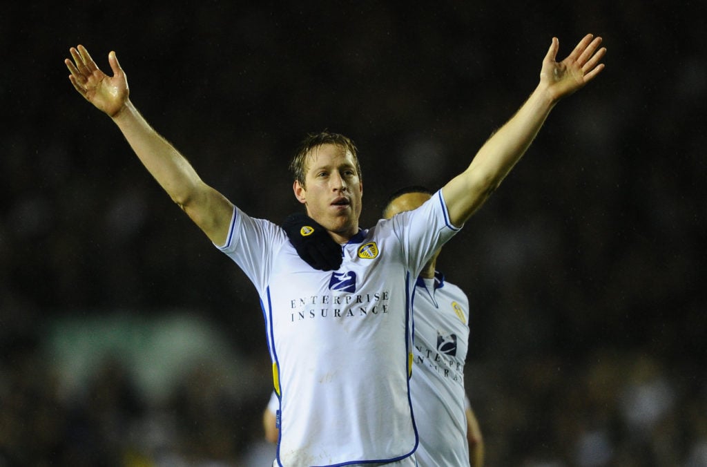 Luciano Becchio of Leeds United celebrates scoring the opening goal during the Capital One Cup Quarter-Final match between Leeds United and Chelsea...