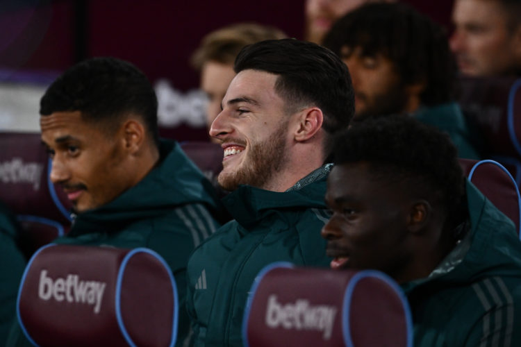 C0 laughs during the Carabao Cup Fourth Round match between West Ham United and Arsenal at London Stadium on November 1, 2023 in London, England. (Photo by Sebastian Frej/MB Media/Getty Images