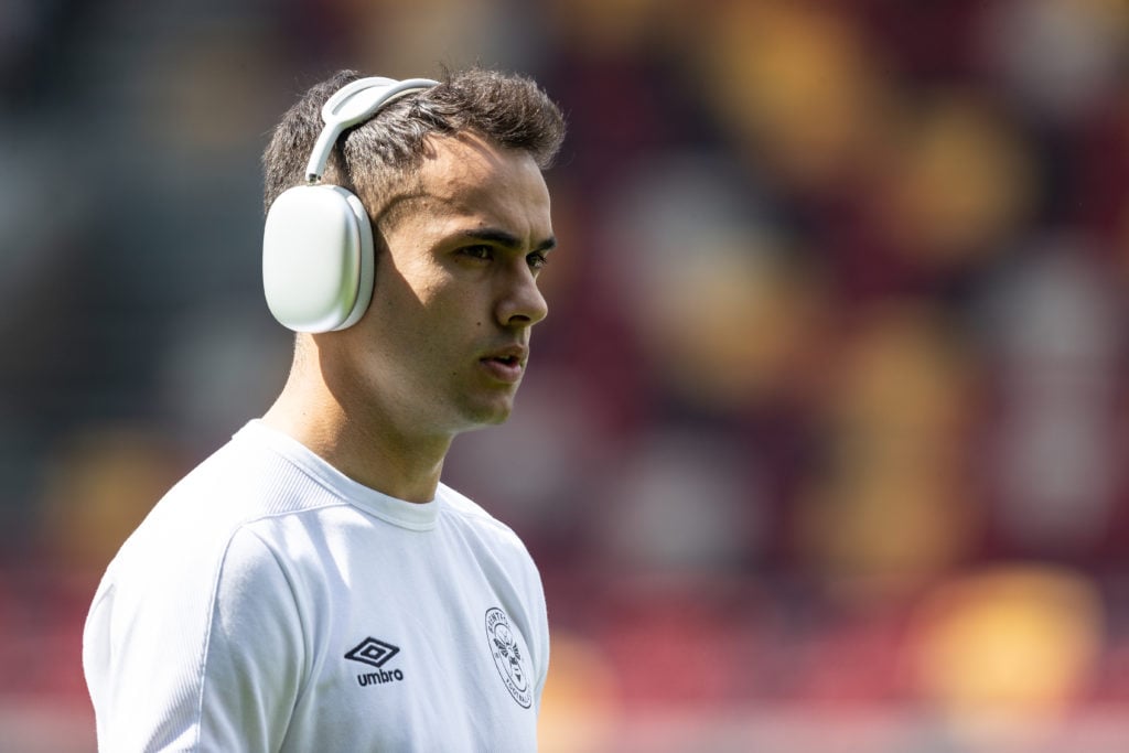 Brentford's Sergio Reguilon looks on before the match during the Premier League match between Brentford FC and Newcastle United at Brentford Commun...