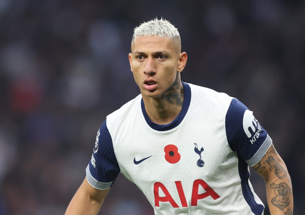 Tottenham Hotspur's Richarlison during the Premier League match between Tottenham Hotspur FC and Aston Villa FC at Tottenham Hotspur Stadium on Nov...