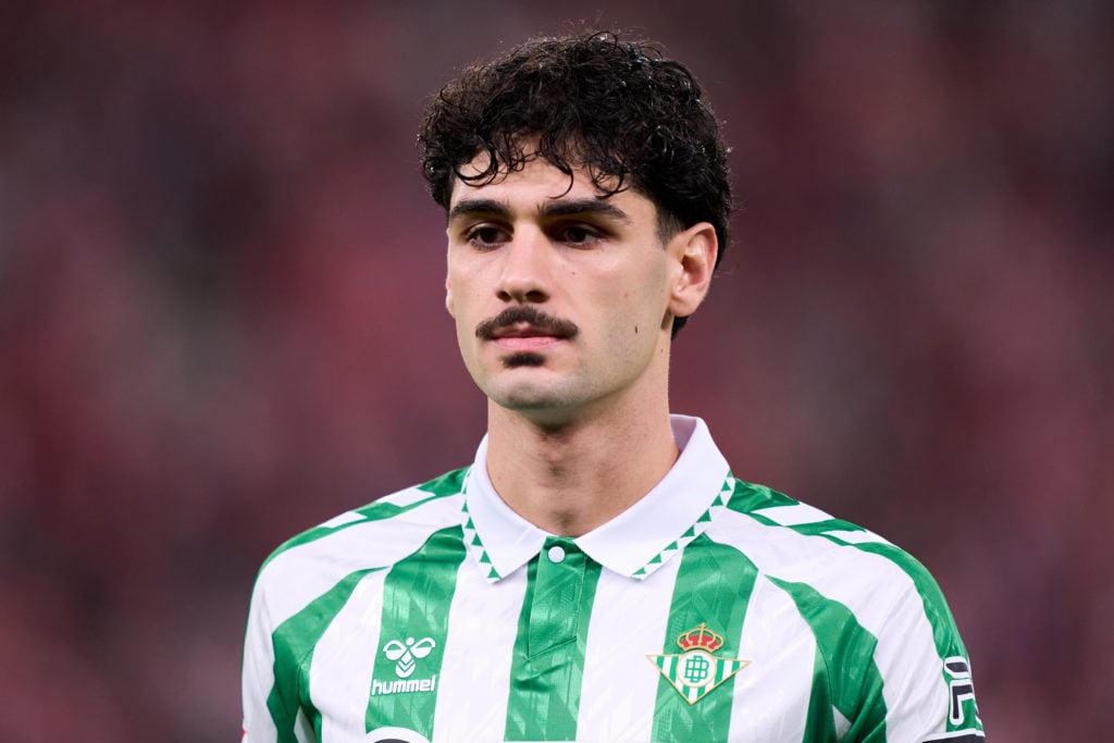 Johnny Cardoso of Real Betis looks on during the LaLiga match between Athletic Club and Real Betis Balompie at Estadio de San Mames on November 03,...