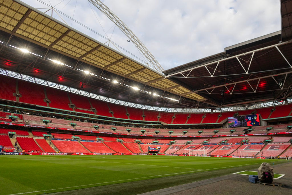 NOVEMBER 17:  An interior general view of an empty Wembley Stadium before the England V Republic of Ireland, UEFA Nations League match at Wembley S...