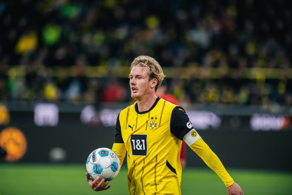 Julian Brandt of Borussia Dortmund looks on during the Bundesliga soccer match between Borussia Dortmund and Sport-Club Freiburg at Signal Iduna Pa...