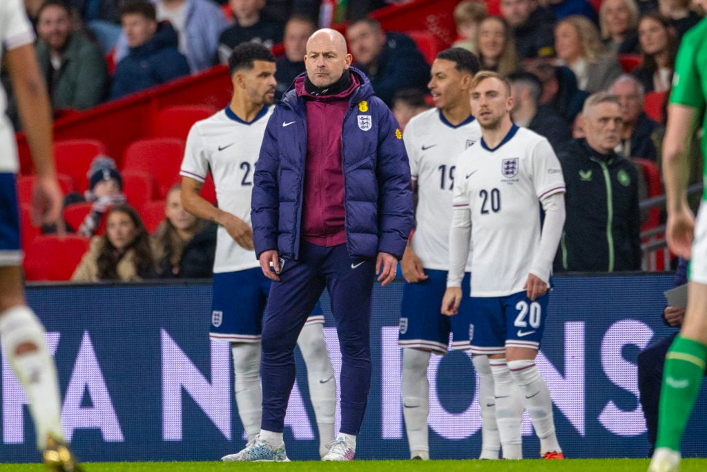 NOVEMBER 17:  Lee Carsley, interim manager of England, on the sideline during the England V Republic of Ireland, UEFA Nations League match at Wembl...