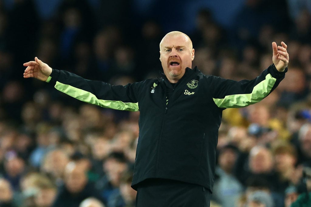 Everton manager Sean Dyche reacts during the Premier League match between Everton FC and Brentford FC at Goodison Park on November 23, 2024 in Live...