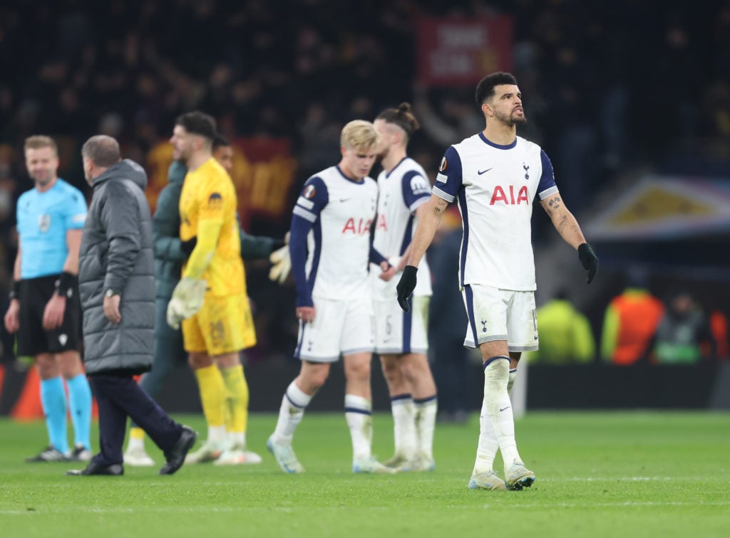 Dejection for Tottenham Hotspur's Dominic Solanke at the end of the match during the UEFA Europa League 2024/25 League Phase MD5 match between Tott...