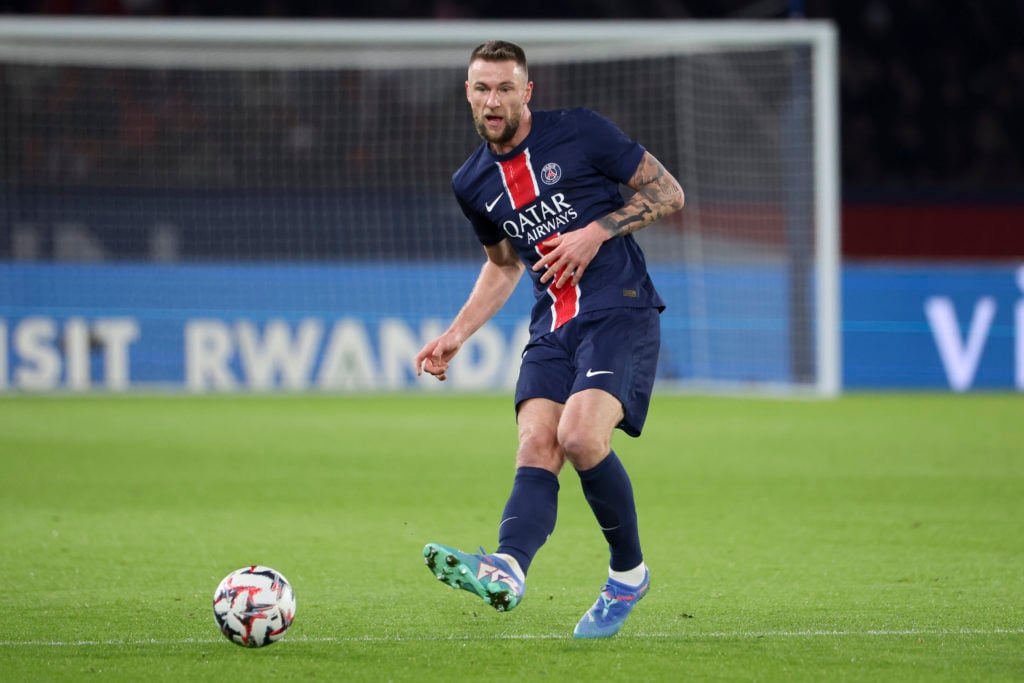 Milan Skriniar of PSG during the Ligue 1 football match between Paris Saint-Germain (PSG) and Toulouse FC (TFC, Tefece) at Parc des Princes stadium...