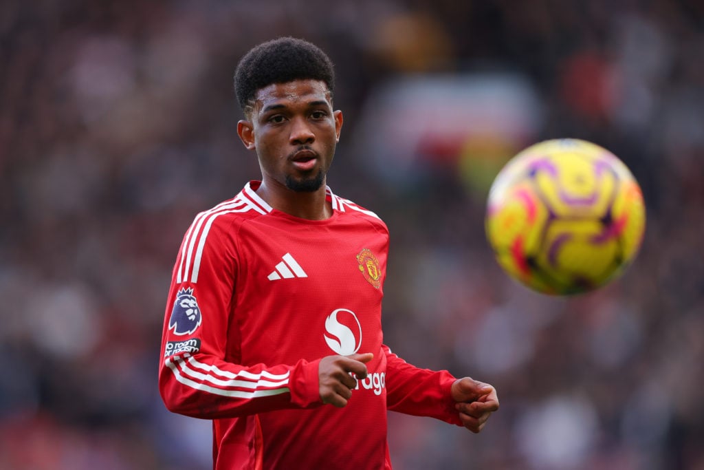 Amad Diallo of Manchester United during the Premier League match between Manchester United FC and Everton FC at Old Trafford on December 01, 2024 i...