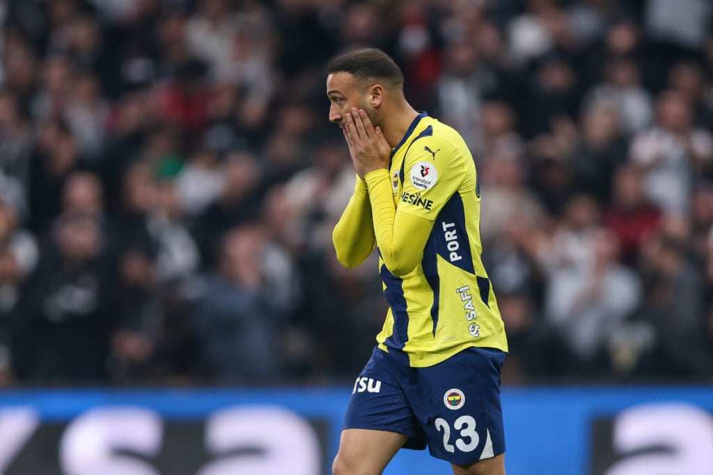 Cenk Tosun of Fenerbahce reacts during the Turkish Super League match between Besiktas and Fenerbahce at Besiktas Park on December 7, 2024 in Istan...