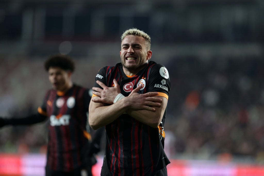 Baris Alper Yilmaz (53) of Galatasaray celebrates after scoring a goal during the Turkish Super Lig week 15 football match between Net Global Sivas...