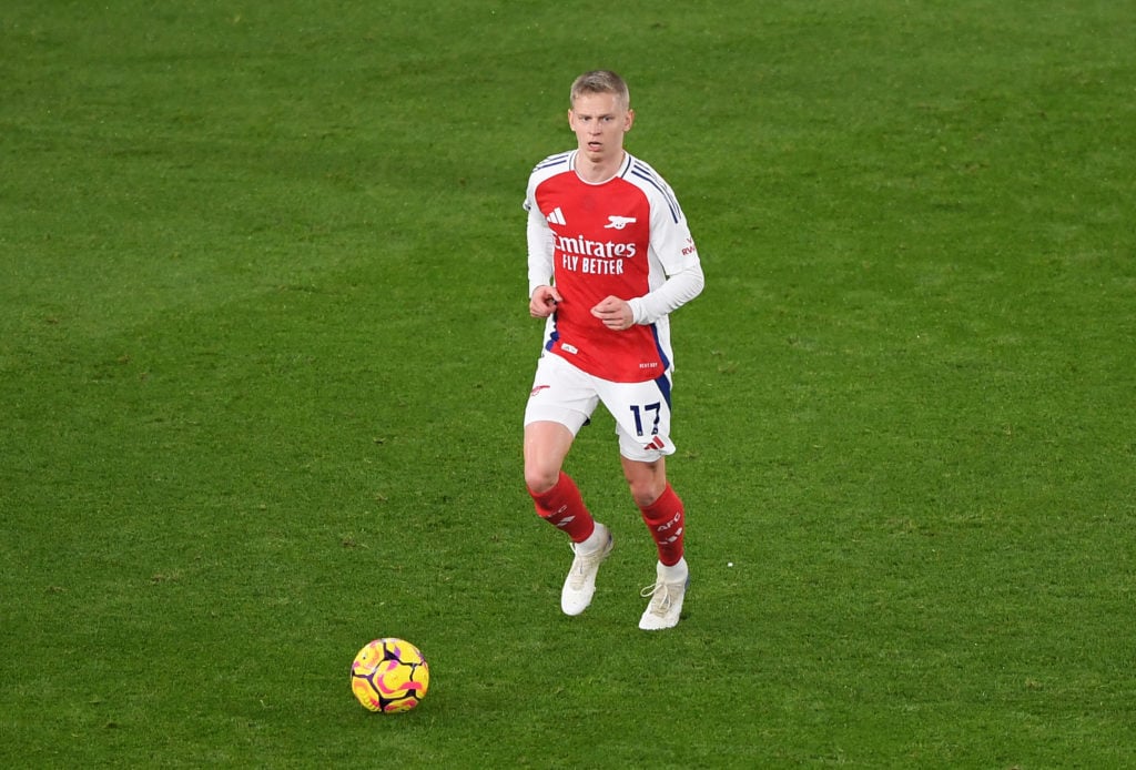 Oleksandr Zinchenko of Arsenal runs with the ball  during the Premier League match between Arsenal FC and Manchester United FC at Emirates Stadium ...