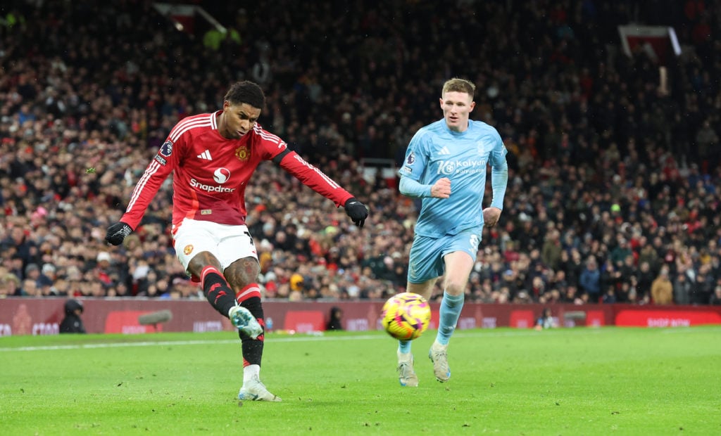 Manchester United's Marcus Rashford during the Premier League match between Manchester United FC and Nottingham Forest FC at Old Trafford on Decemb...