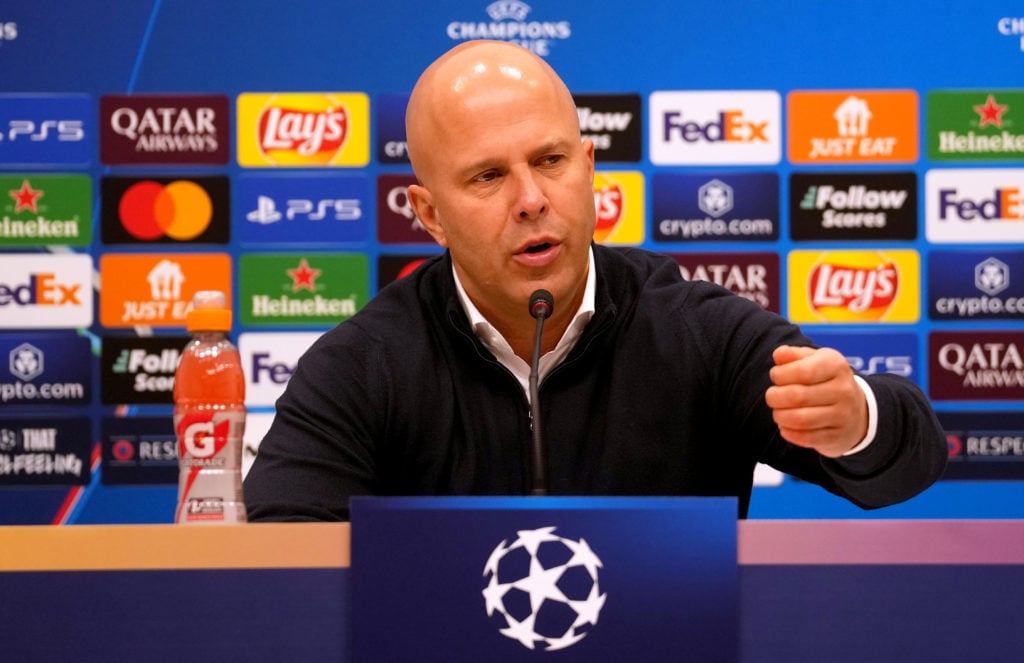 Arne Slot, Manager of Liverpool, speak to the media in post match press conference after the UEFA Champions League 2024/25 League Phase MD6 match b...