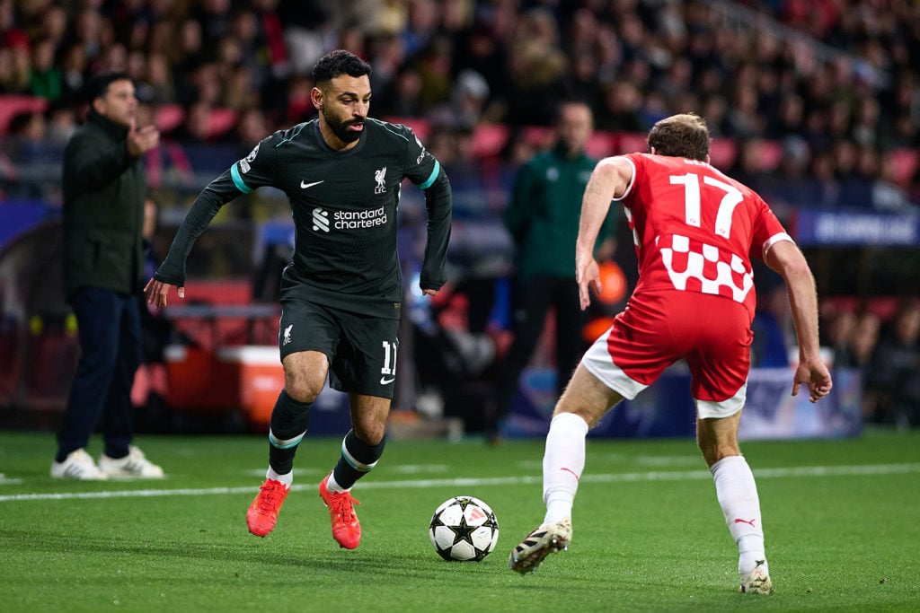 Mohamed Salah of Liverpool FC runs with the ball during the UEFA Champions League 2024/25 League Phase MD6 match between Girona FC and Liverpool FC...