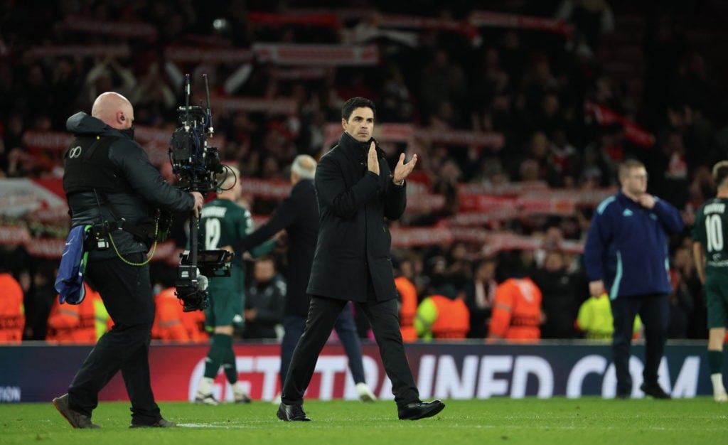 Head coach of Arsenal FC Mikel Arteta, celebrate the victory after the UEFA Champions League 2024/25 League Phase MD6 match between Arsenal FC and ...