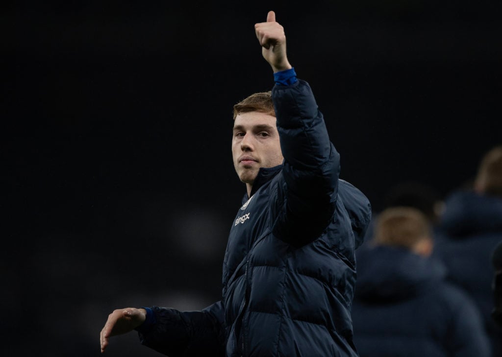 Cole Palmer of Chelsea acknowledges the away  fans after the Premier League match between Tottenham Hotspur FC and Chelsea FC at Tottenham Hotspur ...