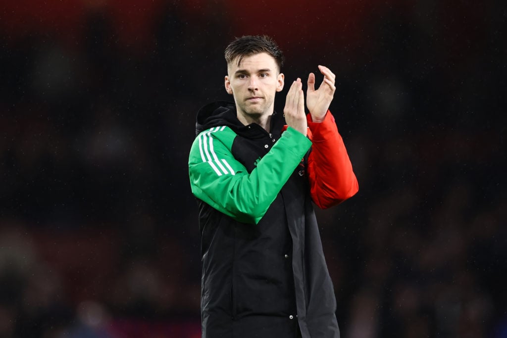 Kieran Tierney of Arsenal during the Carabao Cup Quarter Final match between Arsenal and Crystal Palace at Emirates Stadium on December 18, 2024 in...