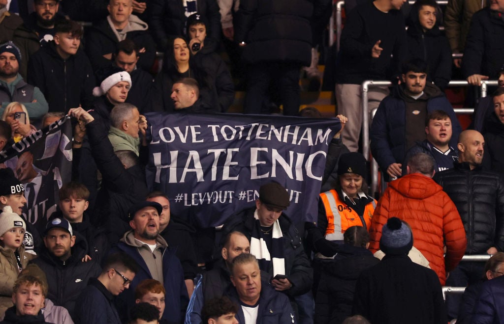 Tottenham Hotspur fans display a banner saying ' Love Tottenham, Hate ENIC '  during the Premier League match between Southampton FC and Tottenham ...