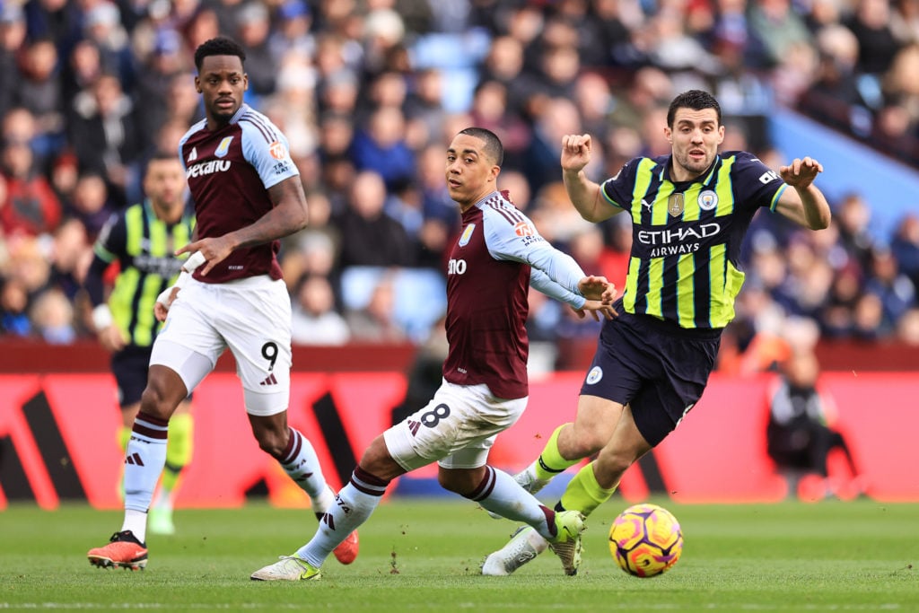 Youri Tielemans of Aston Villa and Mateo Kovacic of Manchester City during the Premier League match between Aston Villa FC and Manchester City FC a...