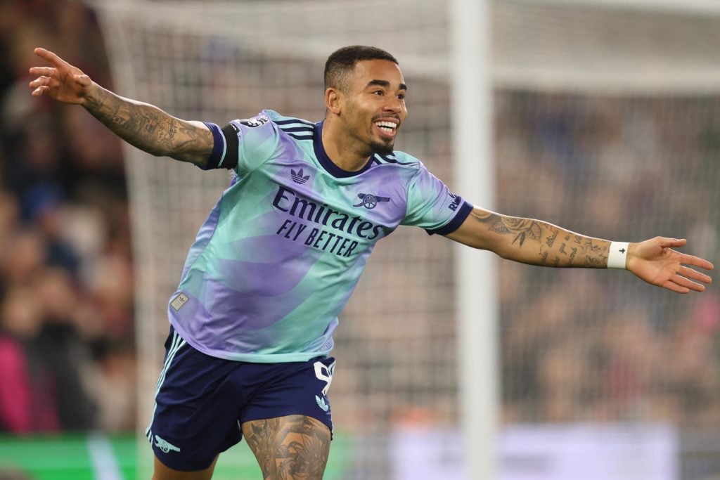 Gabriel Jesus of Arsenal goal celebration after scoring to put Arsenal 1-0 ahead  during the Premier League match between Crystal Palace FC and Ars...