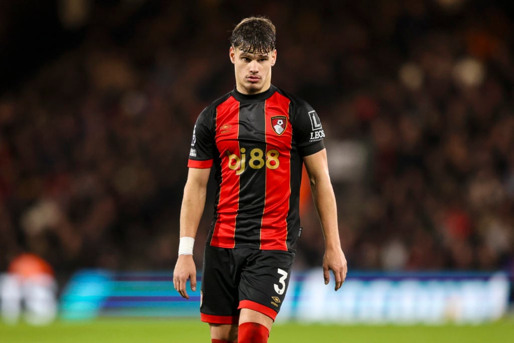 Milos Kerkez of Bournemouth during the Premier League match between AFC Bournemouth and West Ham United FC at Vitality Stadium on December 16, 2024...