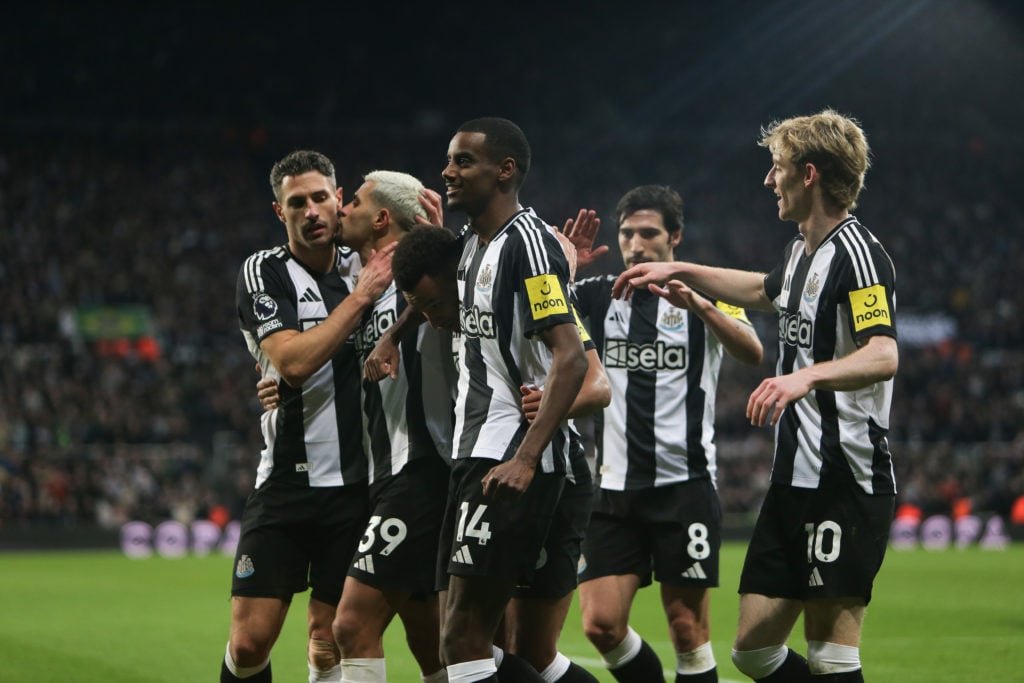 Alexander Isak of Newcastle United celebrates their second goal during the Premier League match between Newcastle United and Aston Villa at St. Jam...