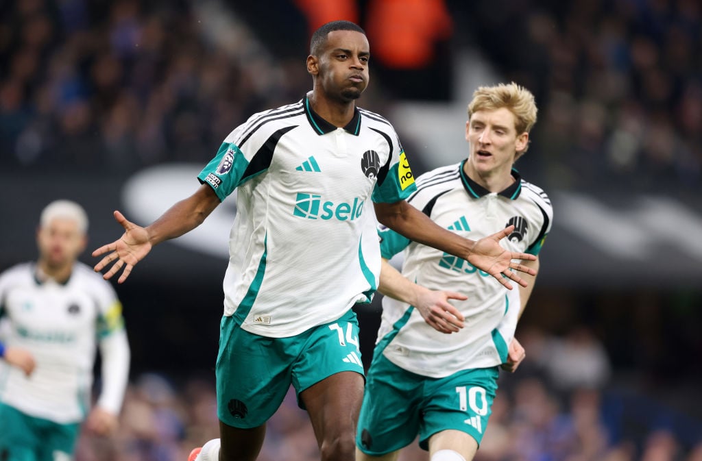 Alexander Isak of Newcastle United celebrates scoring his team's first goal  during the Premier League match between Ipswich Town FC and Newcastle ...