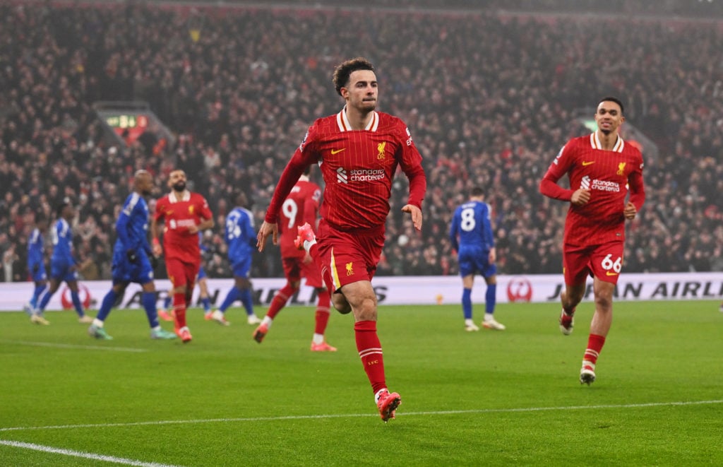 (THE SUN OUT, THE SUN ON SUNDAY OUT) Curtis Jones of Liverpool celebrates scoring his team's second goal during the Premier League match between Li...