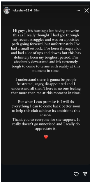 Luke Shaw makes emotional Instagram post regarding latest injury