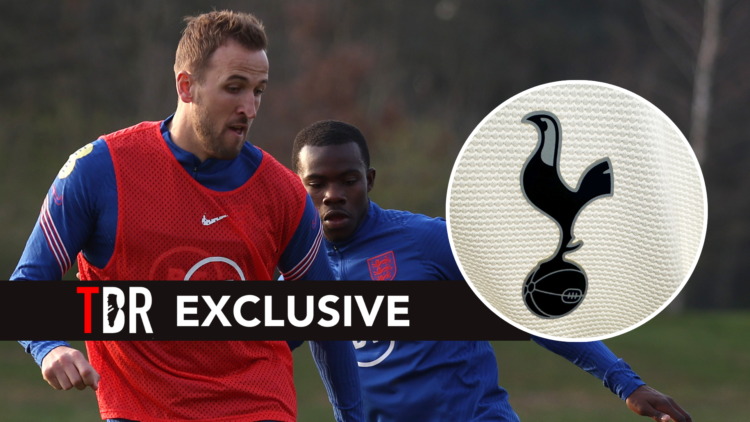 Mitchell with Harry Kane on international duty with an inset of the Tottenham badge