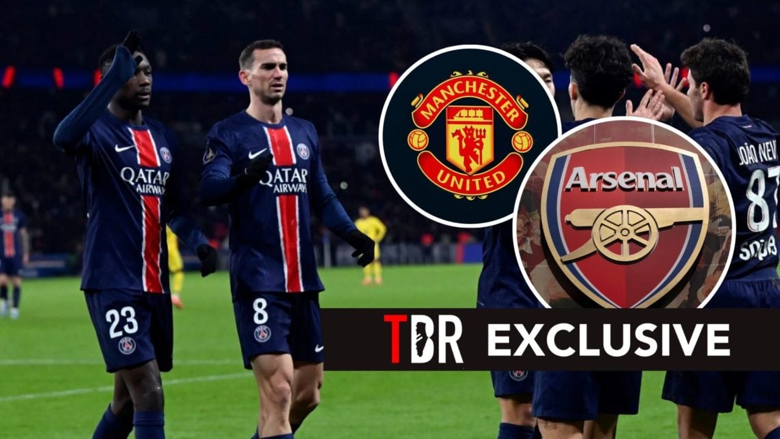Vitinha of Paris Saint-Germain is conhratulated by teammates after scoring during the Ligue 1 match between Paris Saint-Germain FC and Toulouse FC....