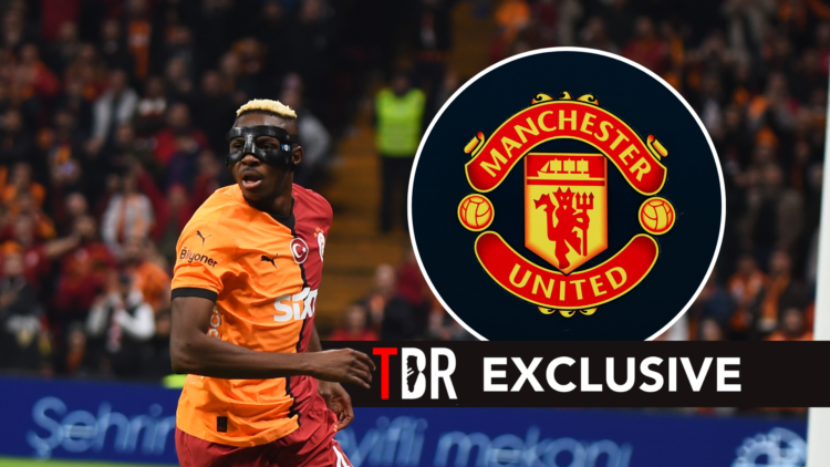 TBR exclusive of Victor Osimhen with a Manchester United badge