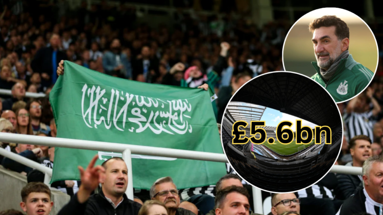 Newcastle United fans, Saudi Arabia flag, PIF governor Yasir Al-Rumayyan, St James' Park