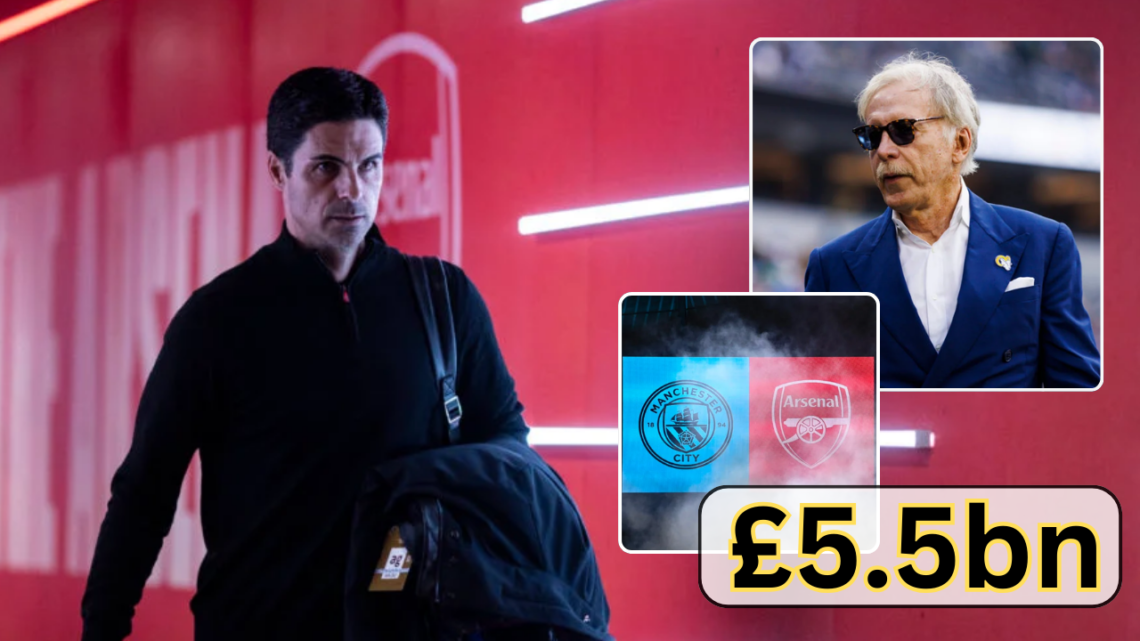 Mikel Arteta, Arsenal badge, Manchester City badge, Stan Kroenke