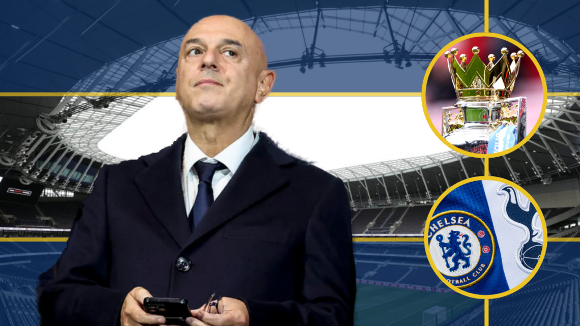 Daniel Levy, Premier League trophy, Chelsea badge, Tottenham badge